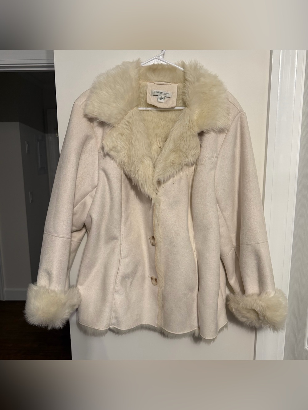 Coldwater Creek Cream Faux-Fur Trimmed Jacket